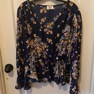 Made With Love Navy Floral Peplum Blouse